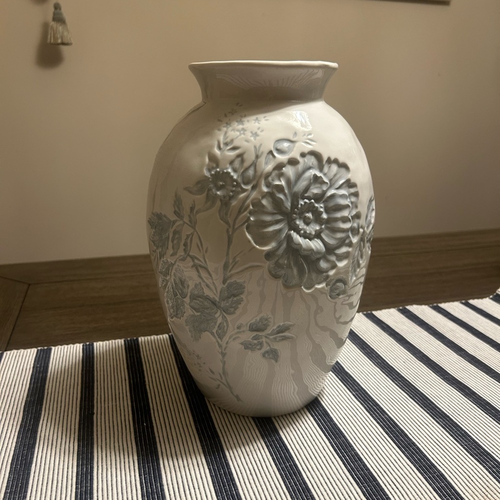 Floral Embossed White and Pale Blue Vase